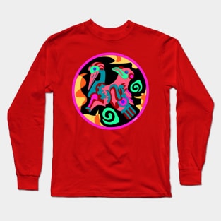 pelican glyph in mexican totonac pattern art Long Sleeve T-Shirt